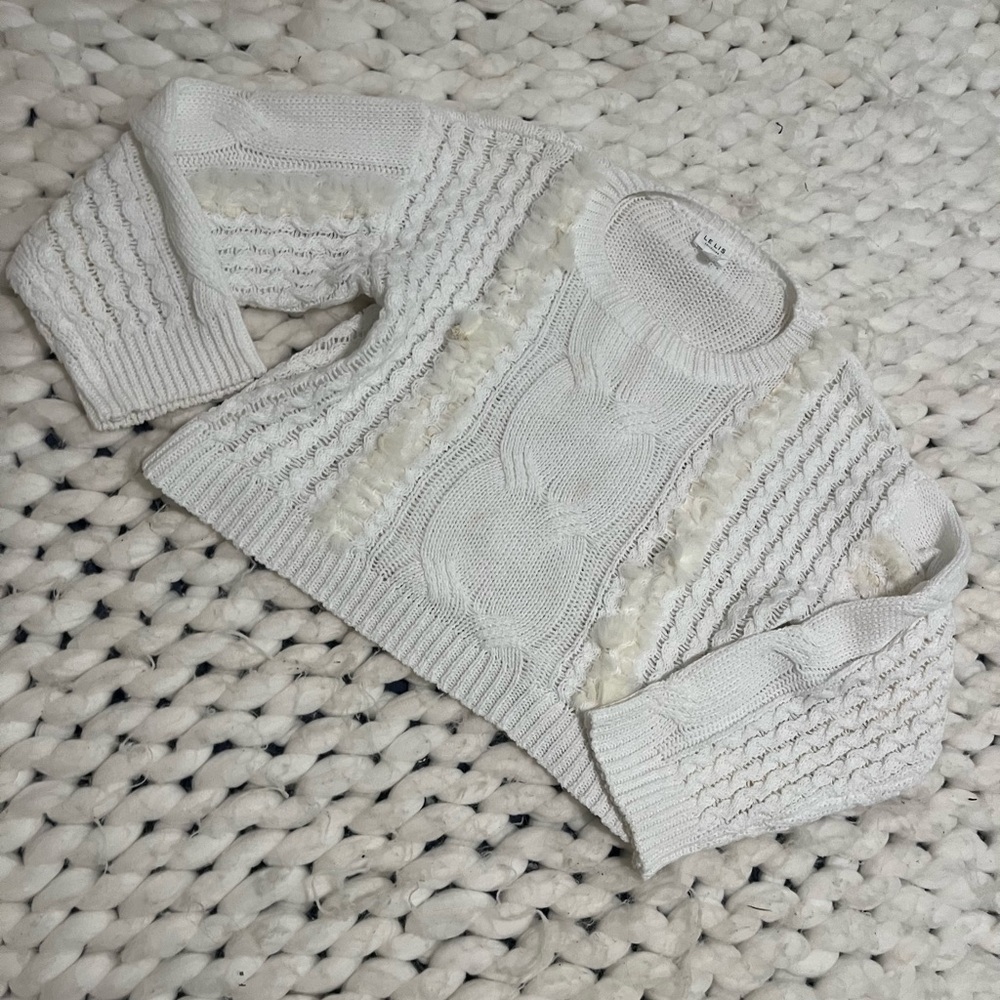 Le Lis White Open-Weave Crewneck Sweater